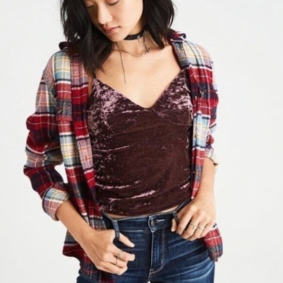 American Eagle Ahh-Mazingly Soft Flannel Button Down Red Plaid S - Picture 1 of 12
